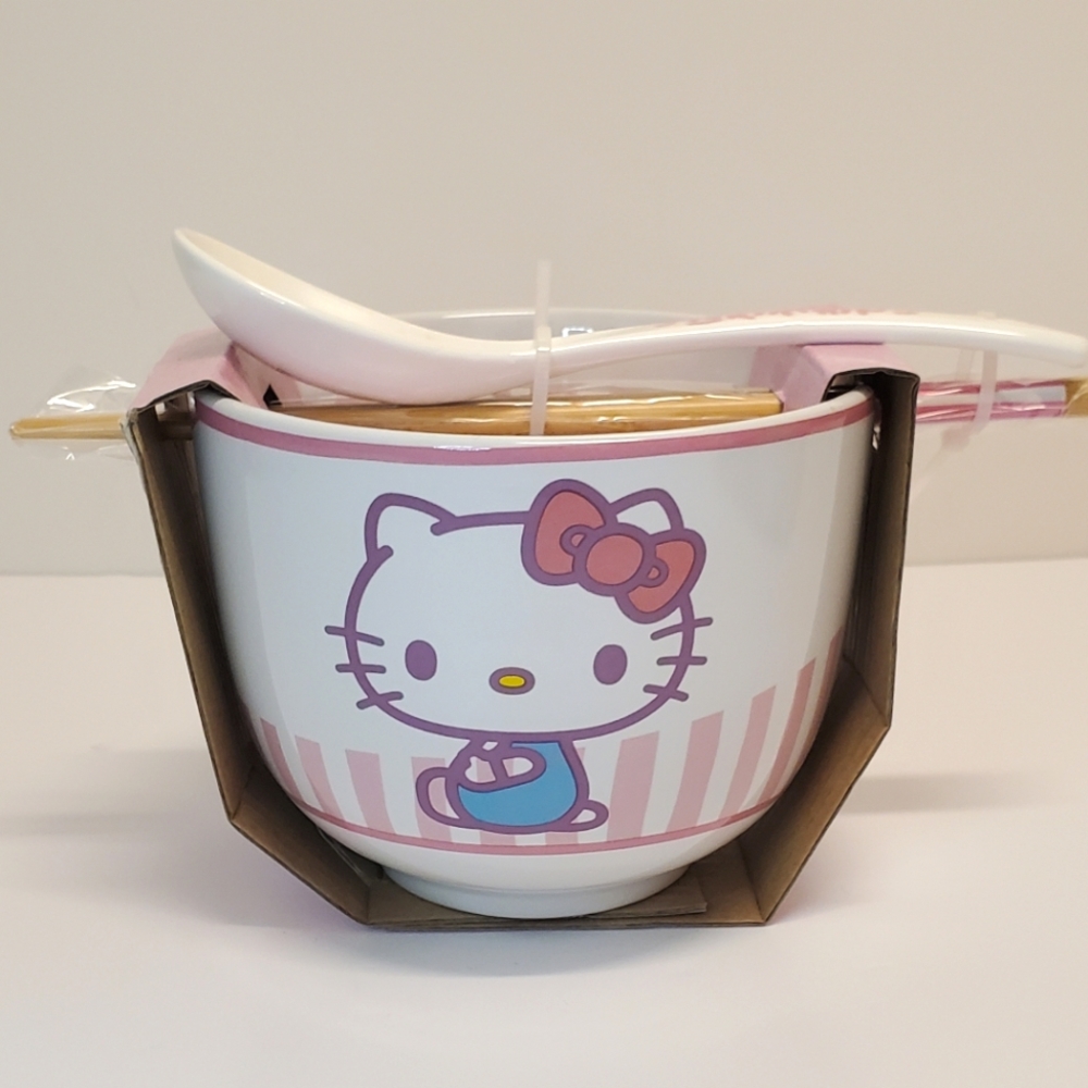 Hello Kitty Pink Ramen Bowl with Custom Bowl & Chopsticks 20oz NEW 🥢 Sanrio